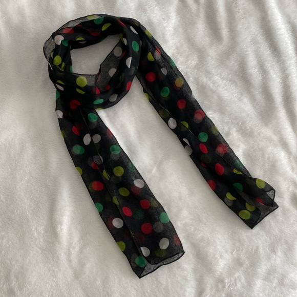 Accessories - Black sheer colourful polka dot scarf